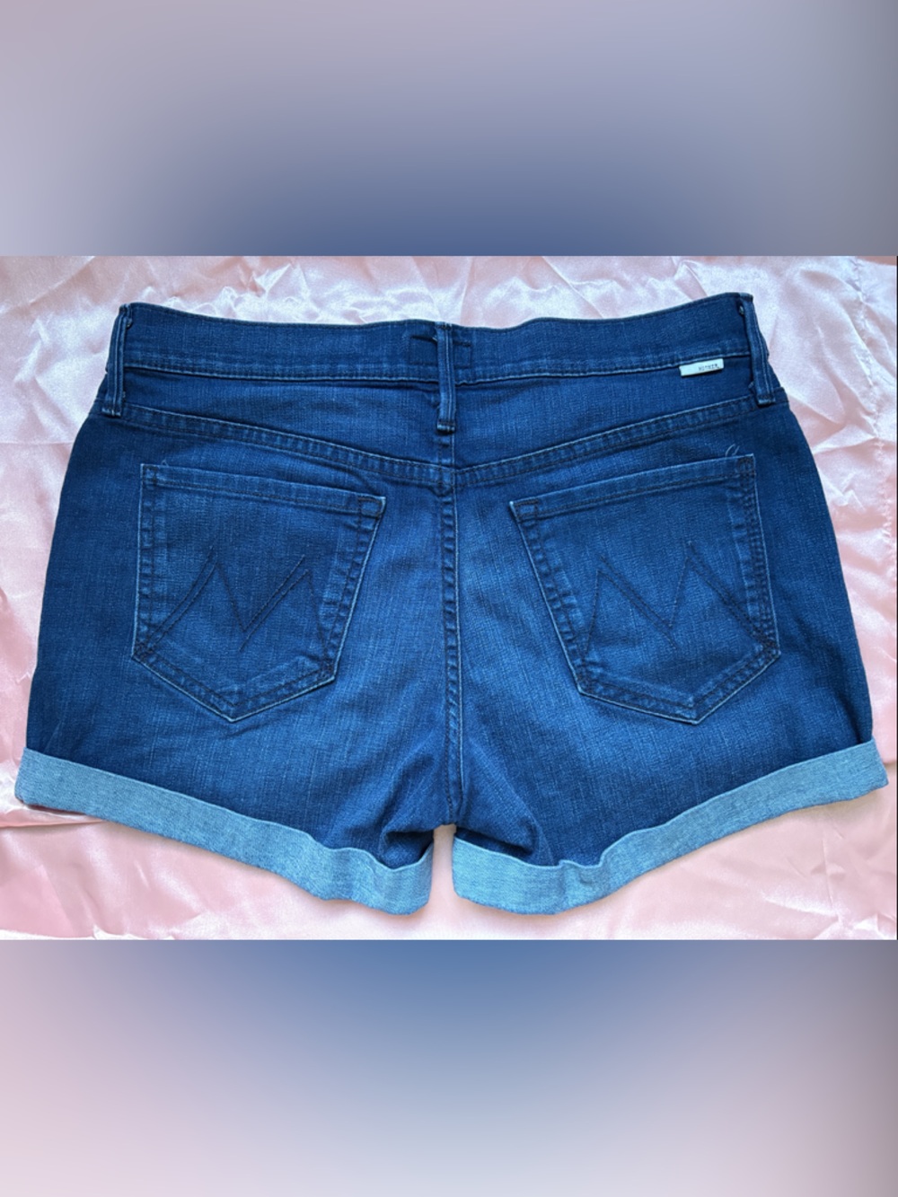 MOTHER Dark Blue Rolled Cuff Denim Shorts